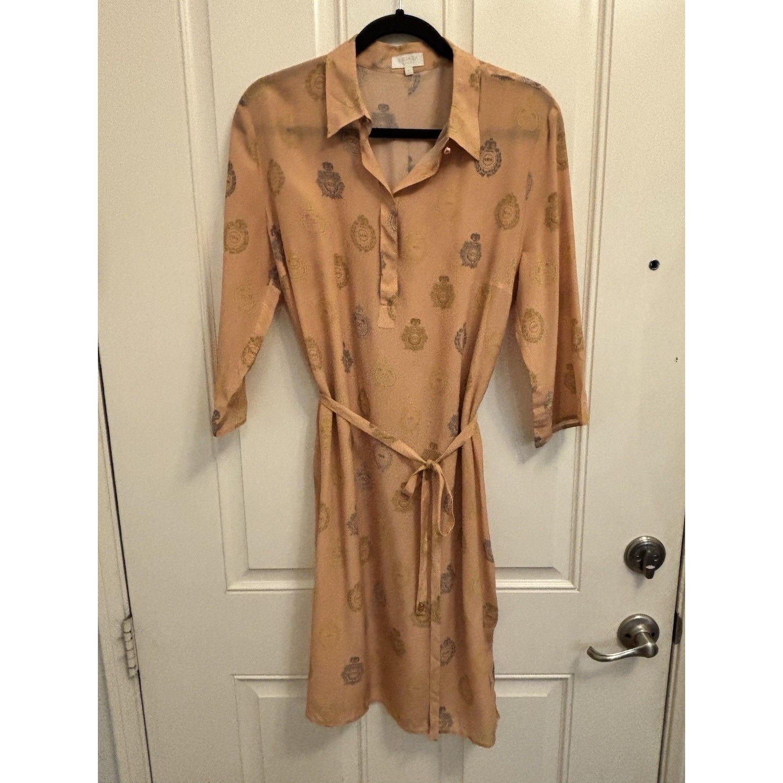 Escada Sport 100% Silk Belted Lightweight Dress Crest Pattern S42 Us L Formal